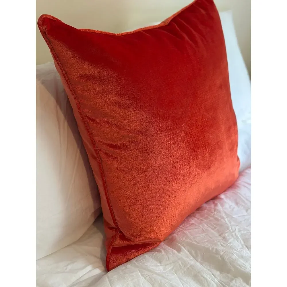 New Celebrity Home Terracotta Rust Velvet Feather Throw Pillow 20